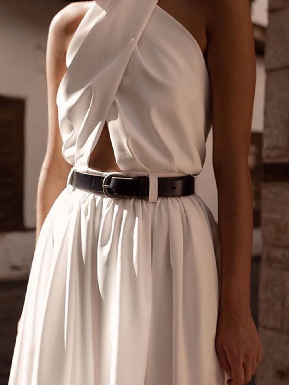 Commense Ivory Halter Cutout Wide-Leg Jumpsuit with Belt - Picture 2 of 9